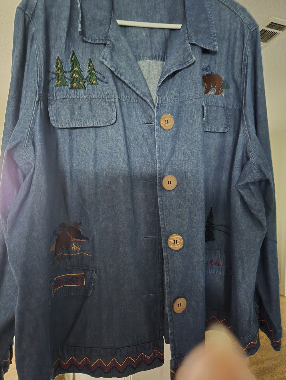breckenridge Blue Denim Embroidered Button-Front Jacket